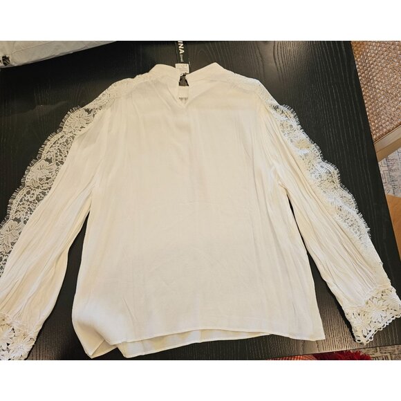 INA Long Sleeve White Blouse With Lace Detail Size Medium fairycore whimsy demur - Picture 5 of 6